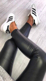 High Waisted Faux Leather Leggings In Black - Dressmedolly