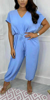 V-Neck Belted Short Sleeved Jumpsuit - Dressmedolly