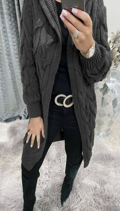 Hooded Cable Chunky Knitted Cardigan - Dressmedolly