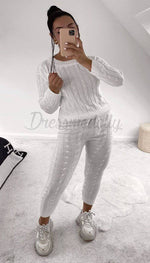 Drawstring Cable Knitted Legging Two Piece Set - Dressmedolly