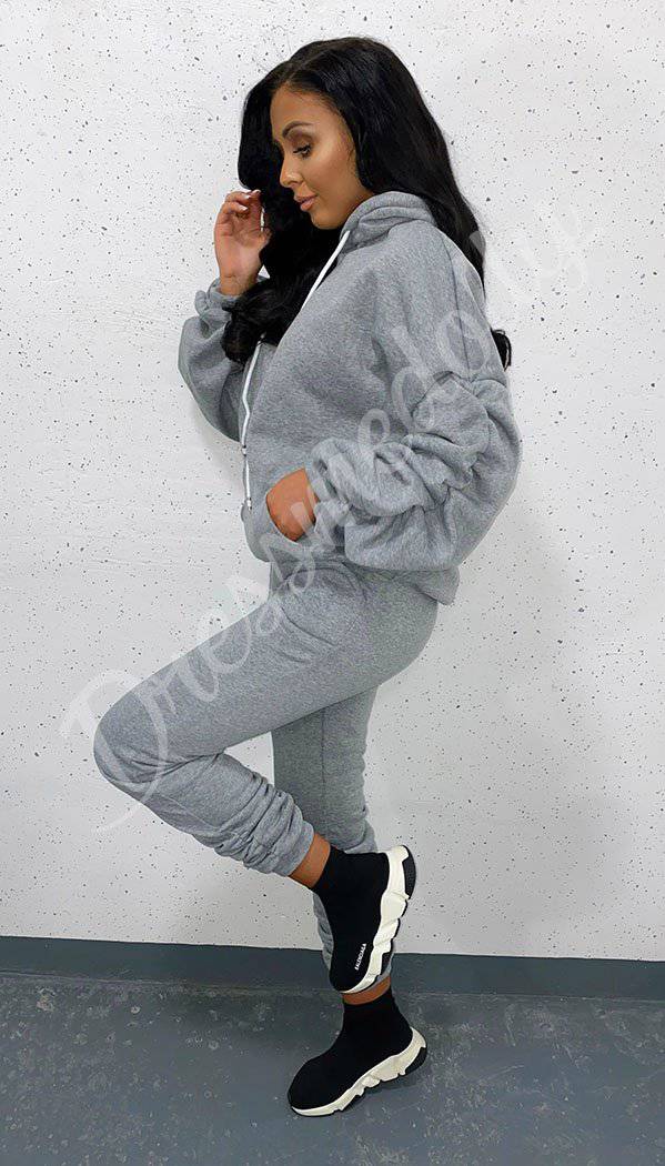 Ponti Hooded Ruche Sleeved Lounge Wear Tracksuit –