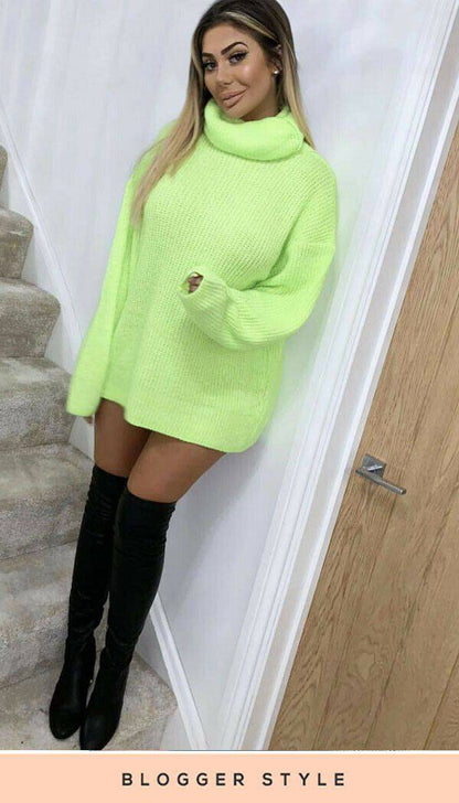 Neon Roll Neck Jumper Dress - Dressmedolly