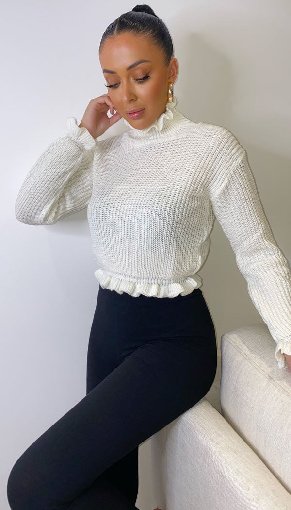 Frill Cropped Knitted Jumper - Dressmedolly