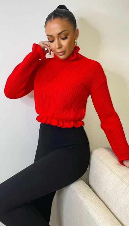 Frill Cropped Knitted Jumper - Dressmedolly