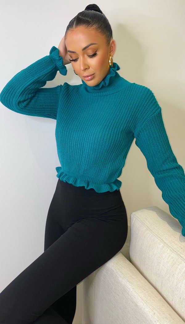 Frill Cropped Knitted Jumper - Dressmedolly