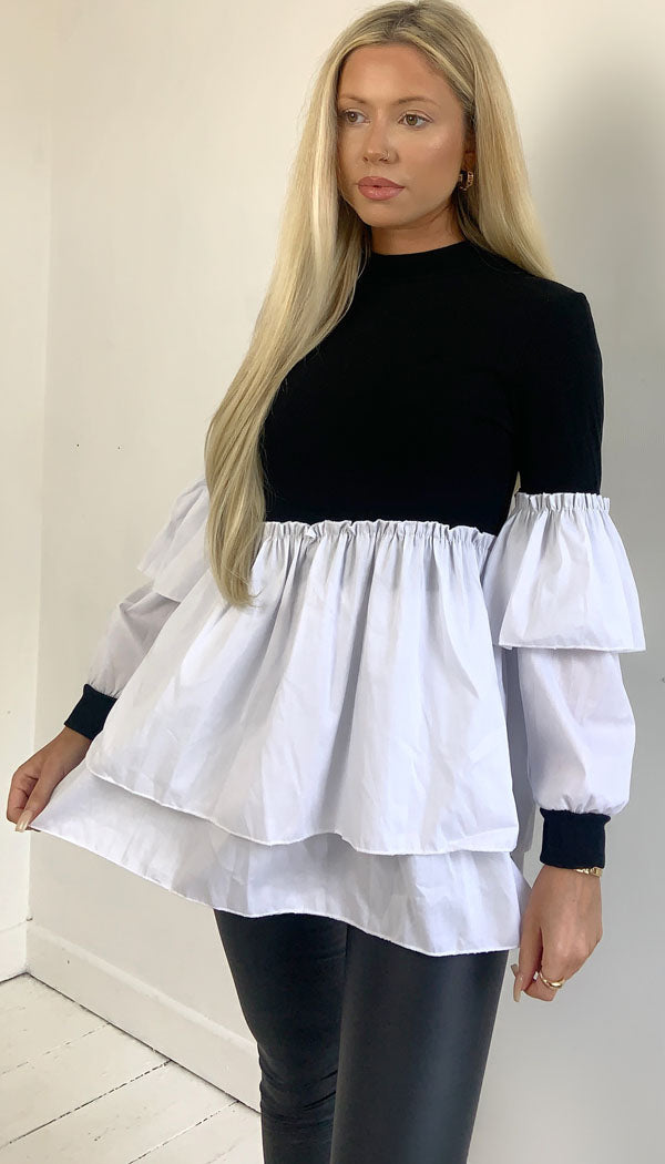 Ribbed Double Frill Shirt Hem Top - Dressmedolly