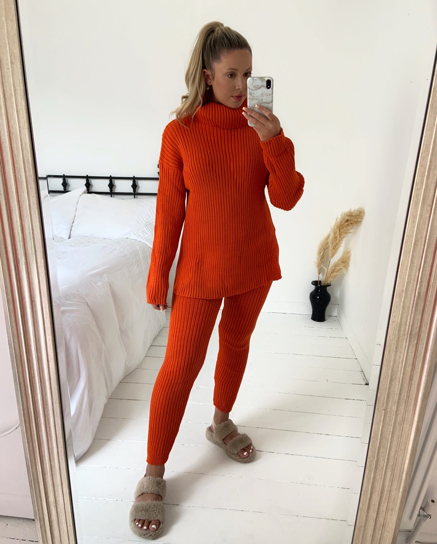 Knitted Roll Neck Ribbed Two Piece Set - Dressmedolly