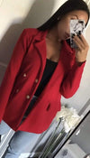 Gold Button Breasted Blazer In Red - Dressmedolly