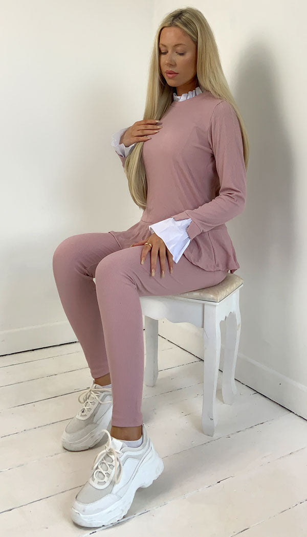 Pleated Neck And Frill Arm Two Piece Tracksuit - Dressmedolly