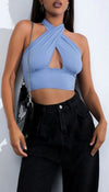 Slinky Cross Front Halter Neck Crop Top - Dressmedolly