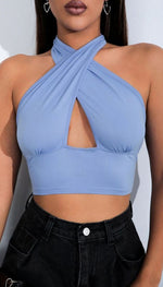 Slinky Cross Front Halter Neck Crop Top - Dressmedolly