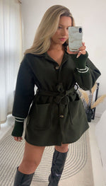 Luxe Striped Cuff Wrap Belted Coat - Dressmedolly