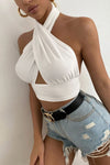 Slinky Cross Front Halter Neck Crop Top - Dressmedolly