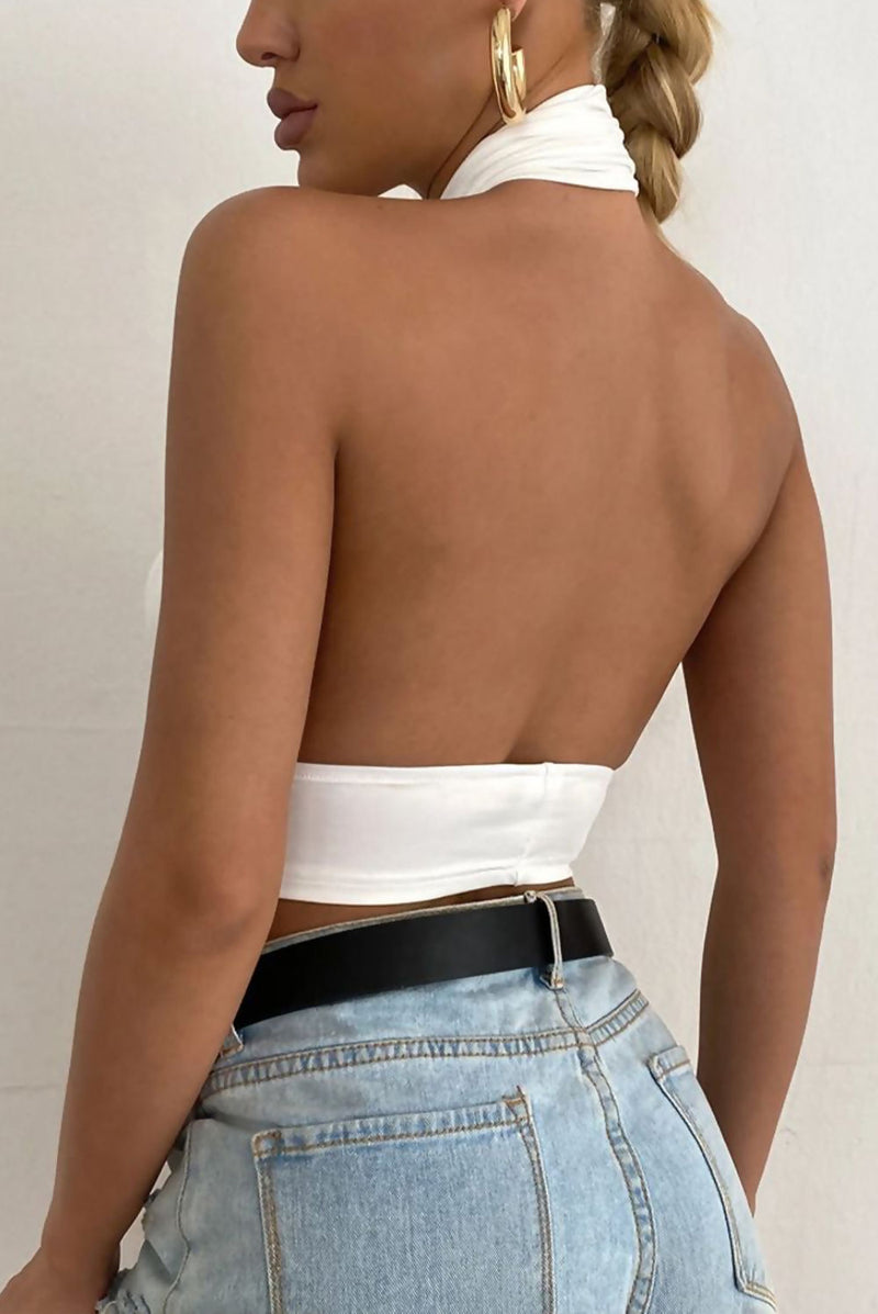 Slinky Cross Front Halter Neck Crop Top - Dressmedolly